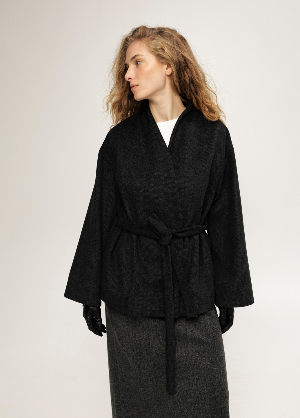 Темно-сіре Кежуал напівпальто двобортне Anna Yakovenko геометричне