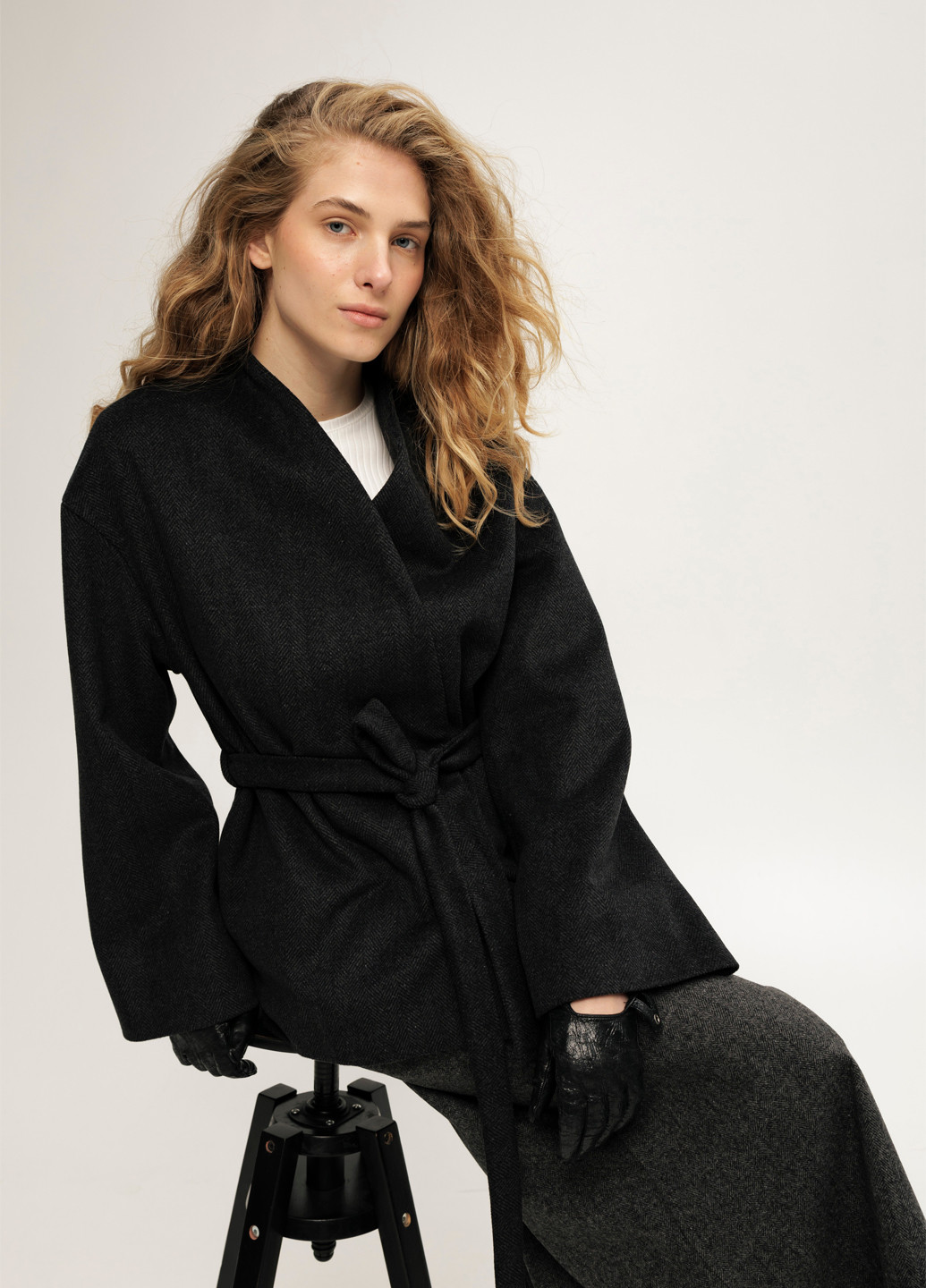 Темно-сіре Кежуал напівпальто двобортне Anna Yakovenko геометричне