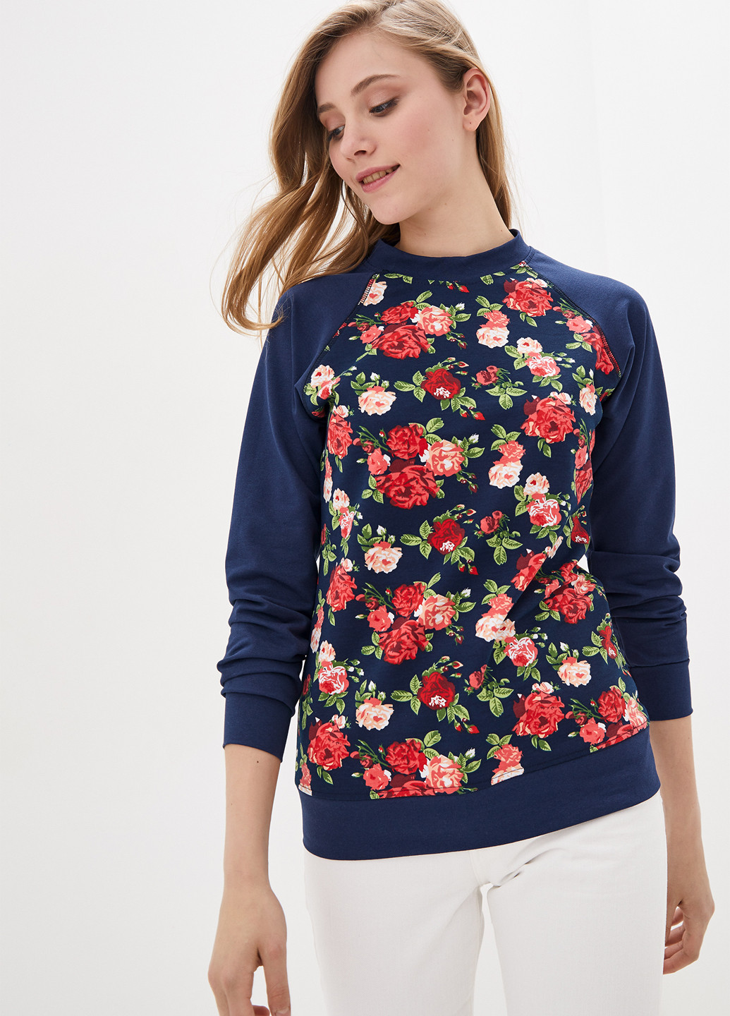 Синий свитшот Shik цветочный без декора (346456109)