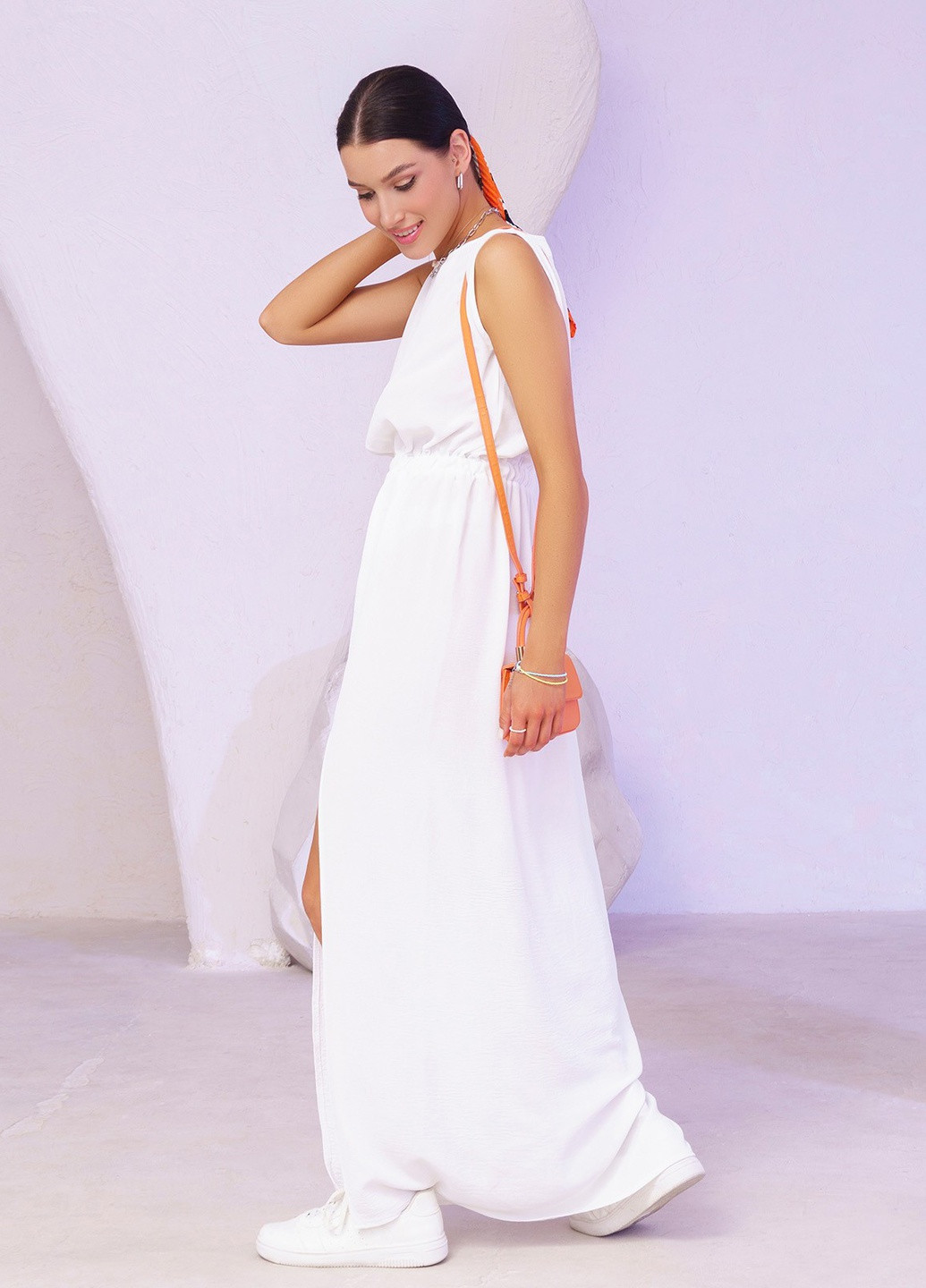 Белое повседневный платье женское в греческом стиле ISSA PLUS однотонное