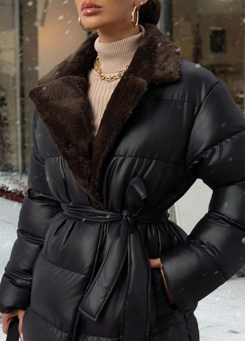 Чорна зимня куртка куртка-пальто SHEIN