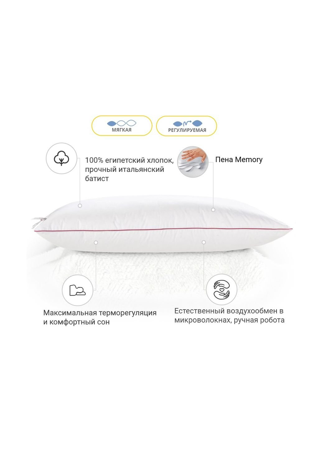 Подушка 1495 DeLuxe Hand Made memory effekt Мягкая 60х60 см (2200001540606) Mirson (254072620)