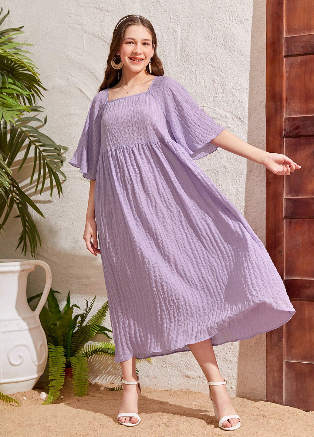 Фиолетовое кэжуал платье оверсайз SHEIN однотонное