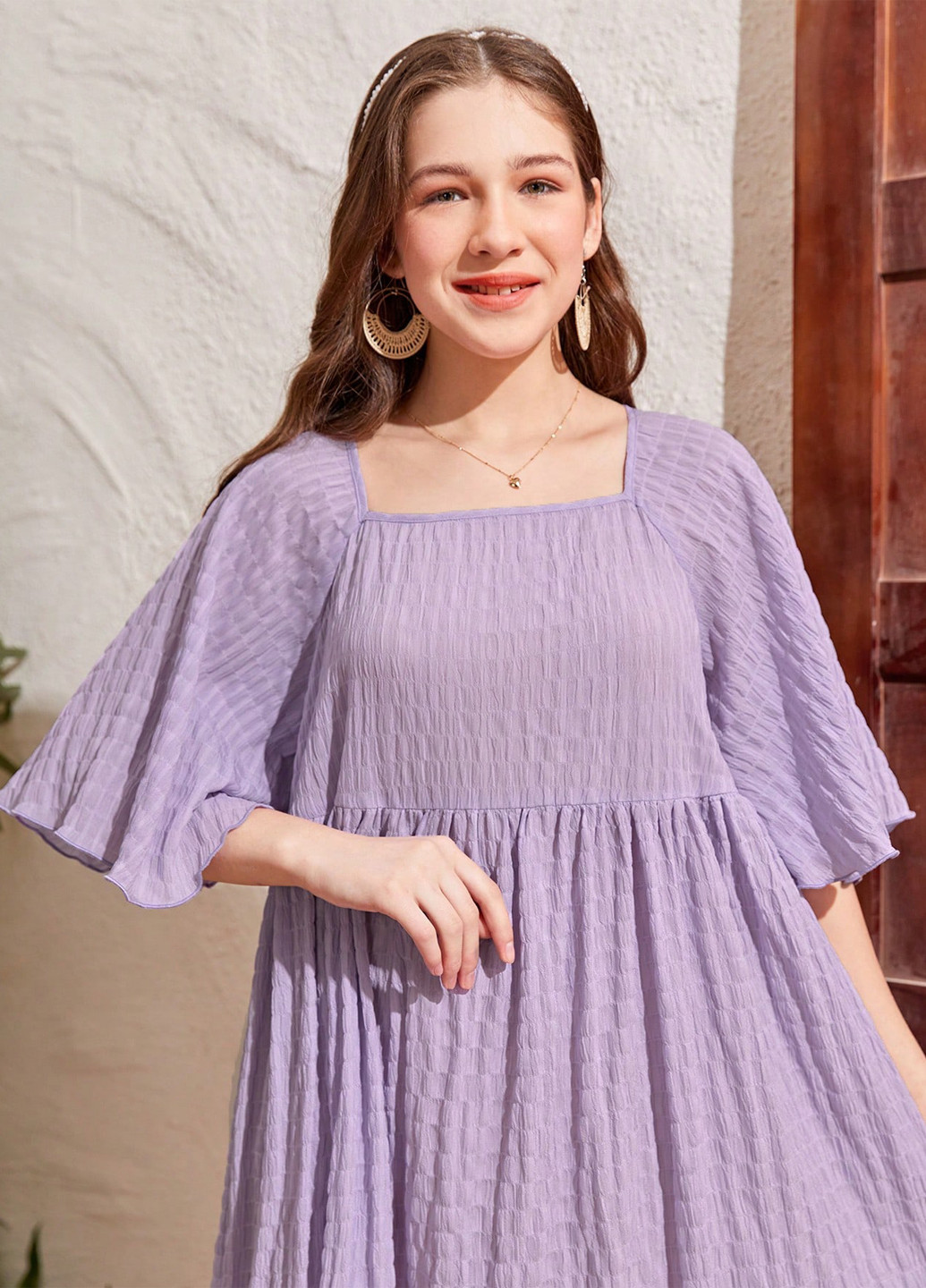 Фиолетовое кэжуал платье оверсайз SHEIN однотонное