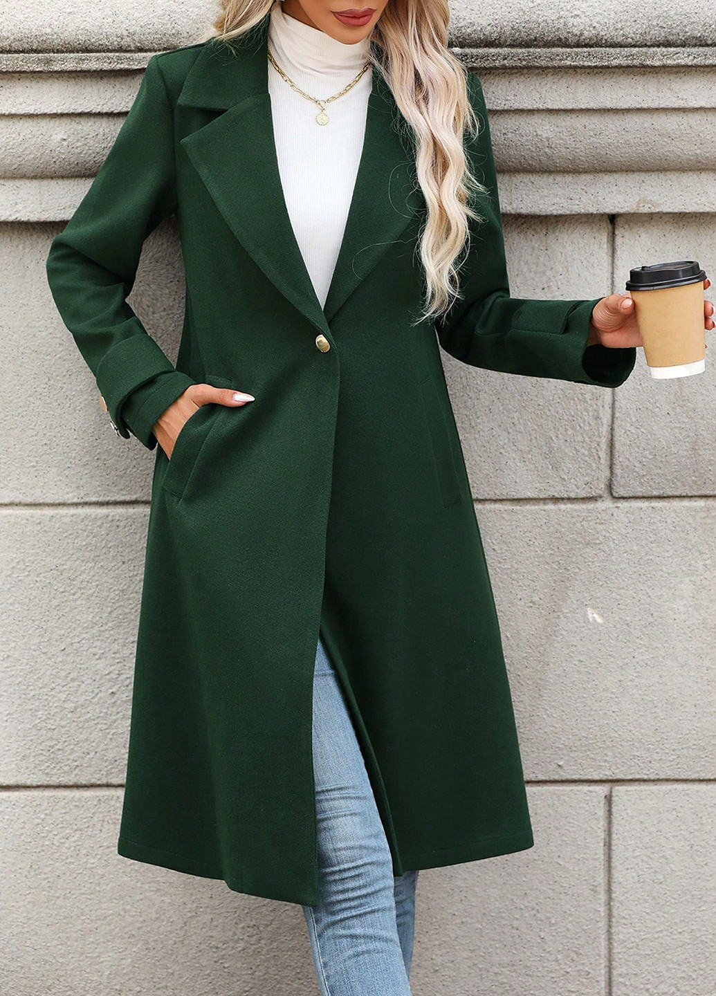 Зелене демісезонне Пальто однобортне SHEIN