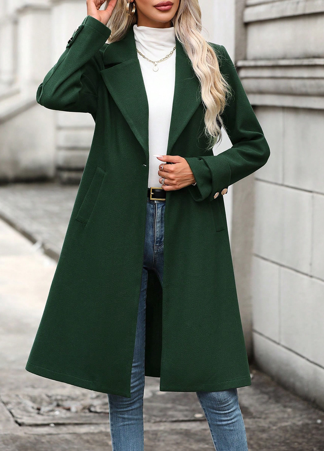 Зелене демісезонне Пальто однобортне SHEIN