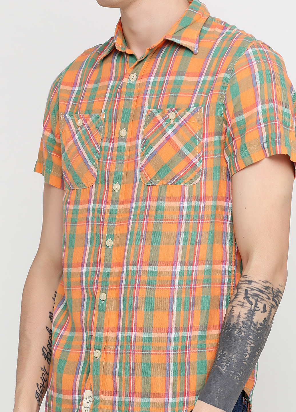Оранжевая кэжуал рубашка в клетку Ralph Lauren с коротким рукавом