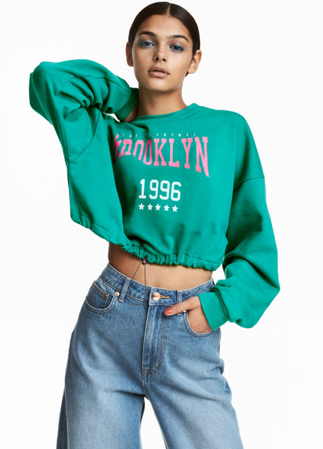Свитшот H&M - Свободный крой надпись зеленый кэжуал - (143977350)