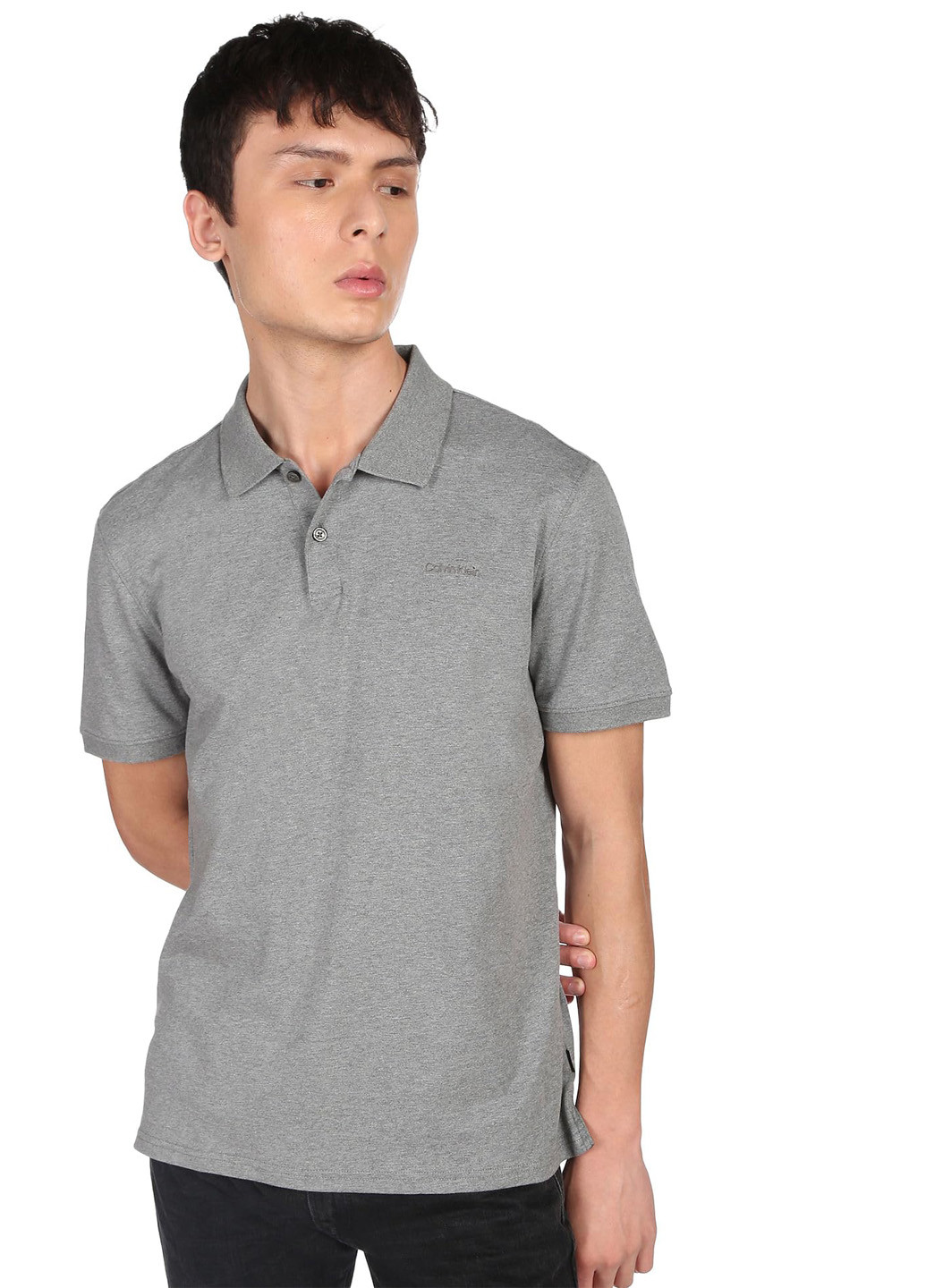 Серая футболка-поло для мужчин Calvin Klein меланжевая
