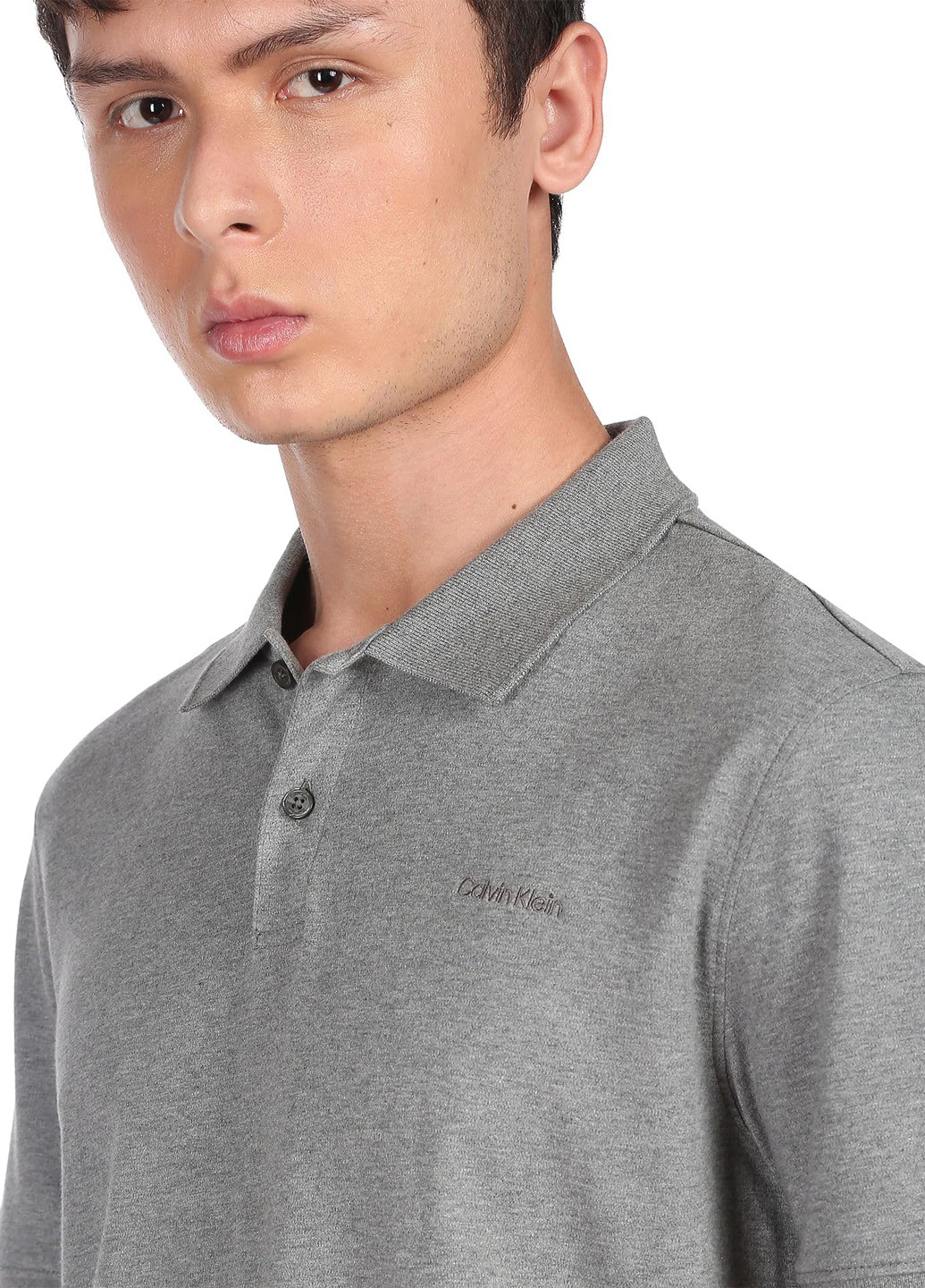 Серая футболка-поло для мужчин Calvin Klein меланжевая