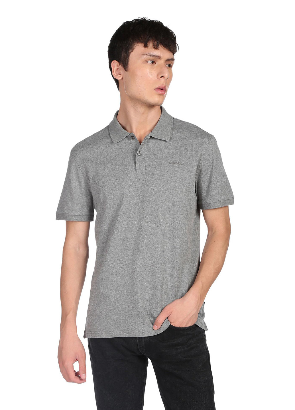 Серая футболка-поло для мужчин Calvin Klein меланжевая