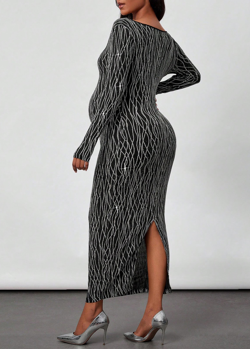 Чорна святковий, вечірня сукня для вагітних силуетна SHEIN з абстрактним візерунком