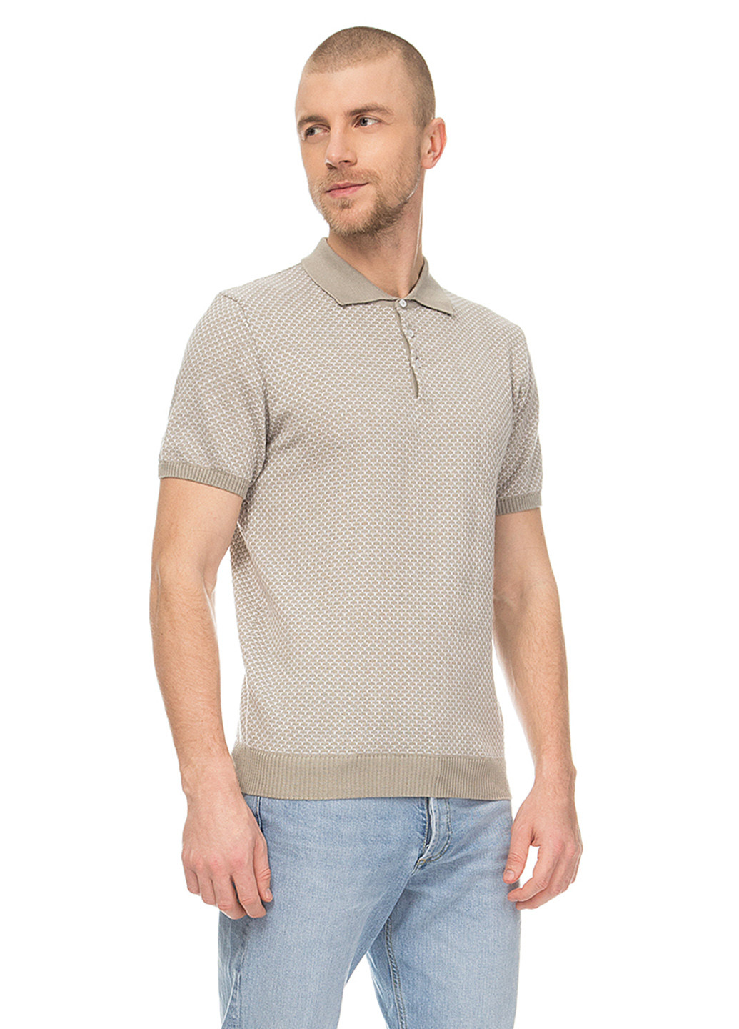 Светло-бежевая футболка-поло для мужчин VD One с геометрическим узором