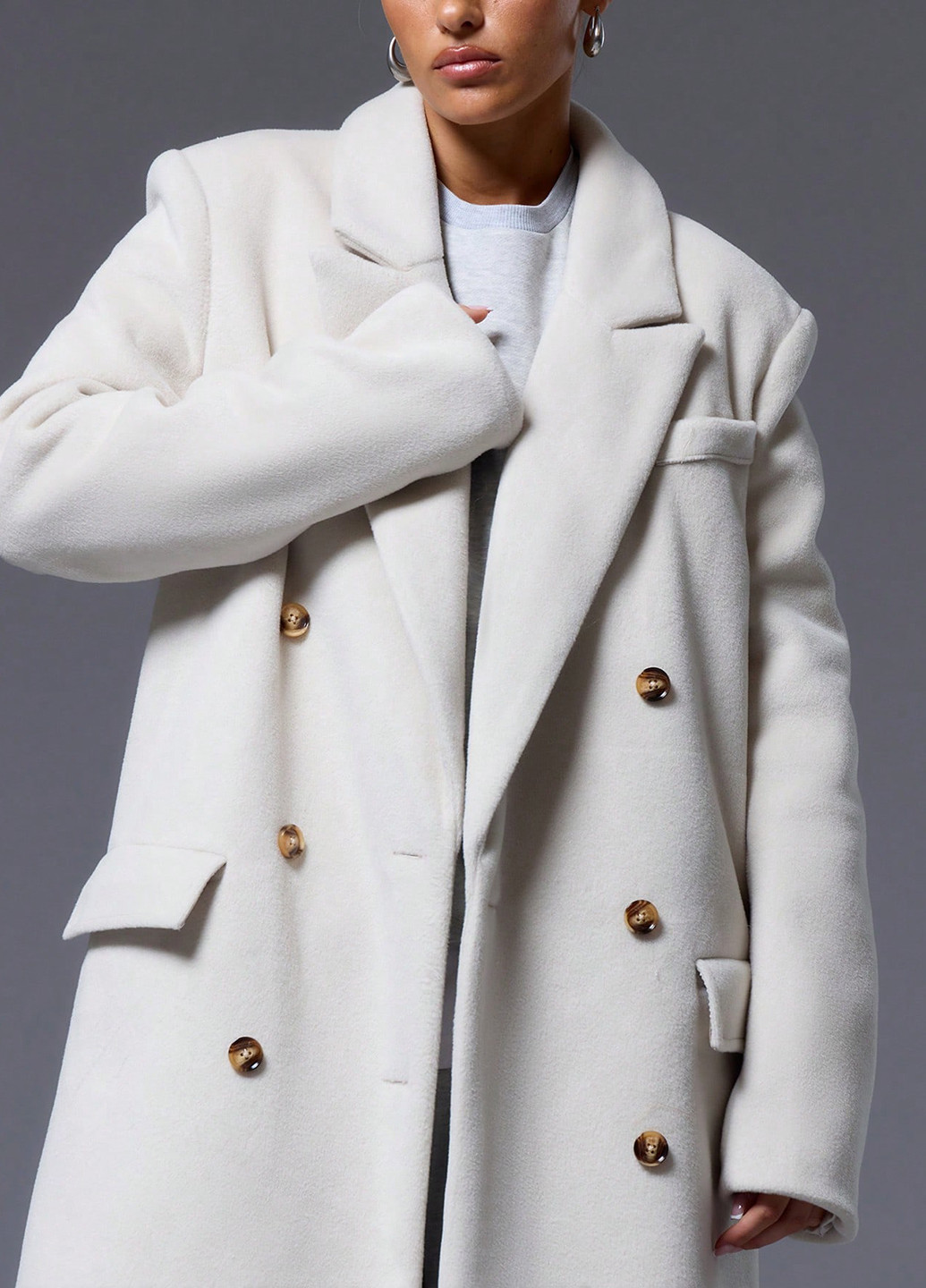 Кремове демісезонне Пальто двобортне SHEIN