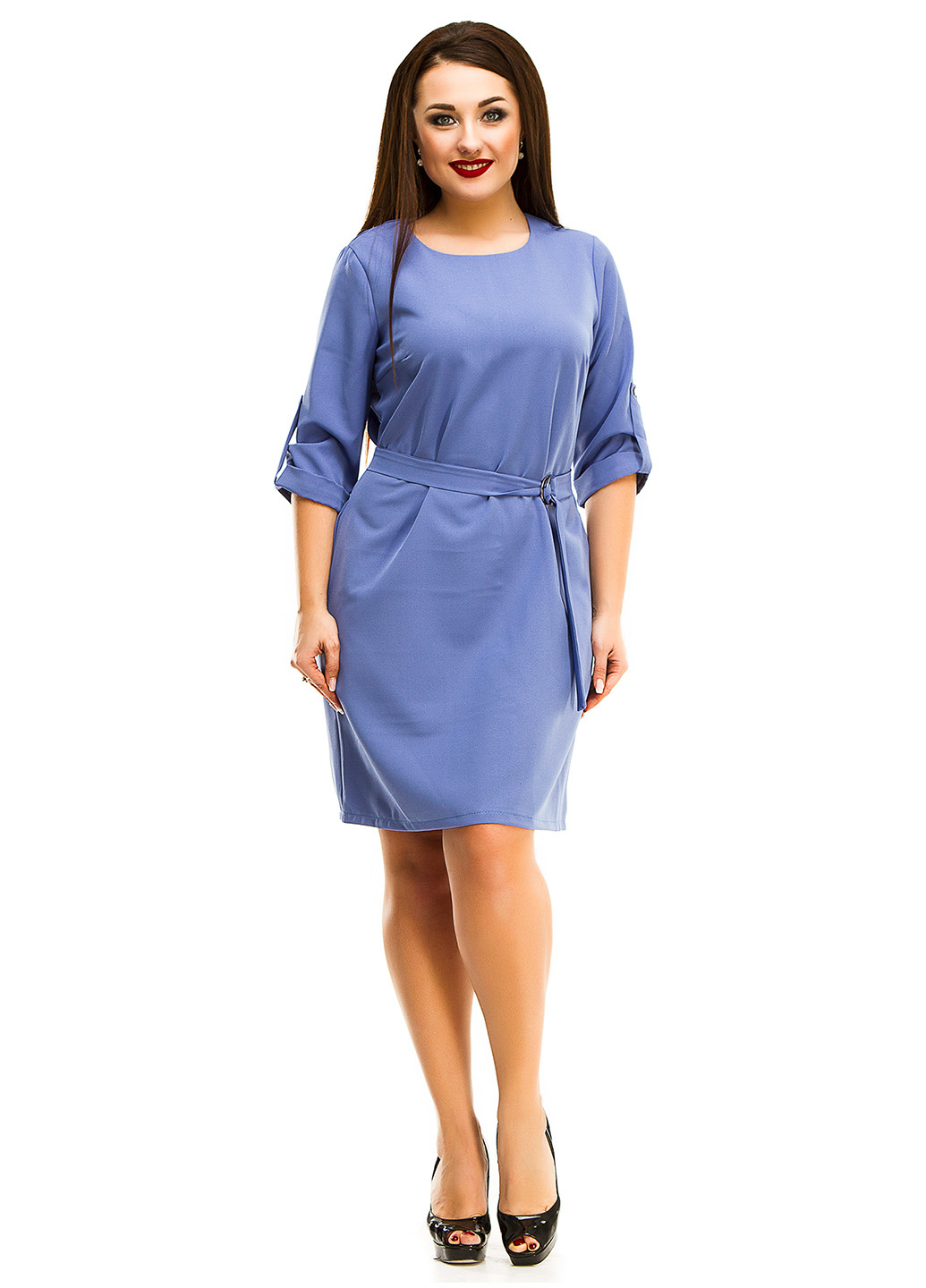 Голубое деловое платье Lady Style однотонное