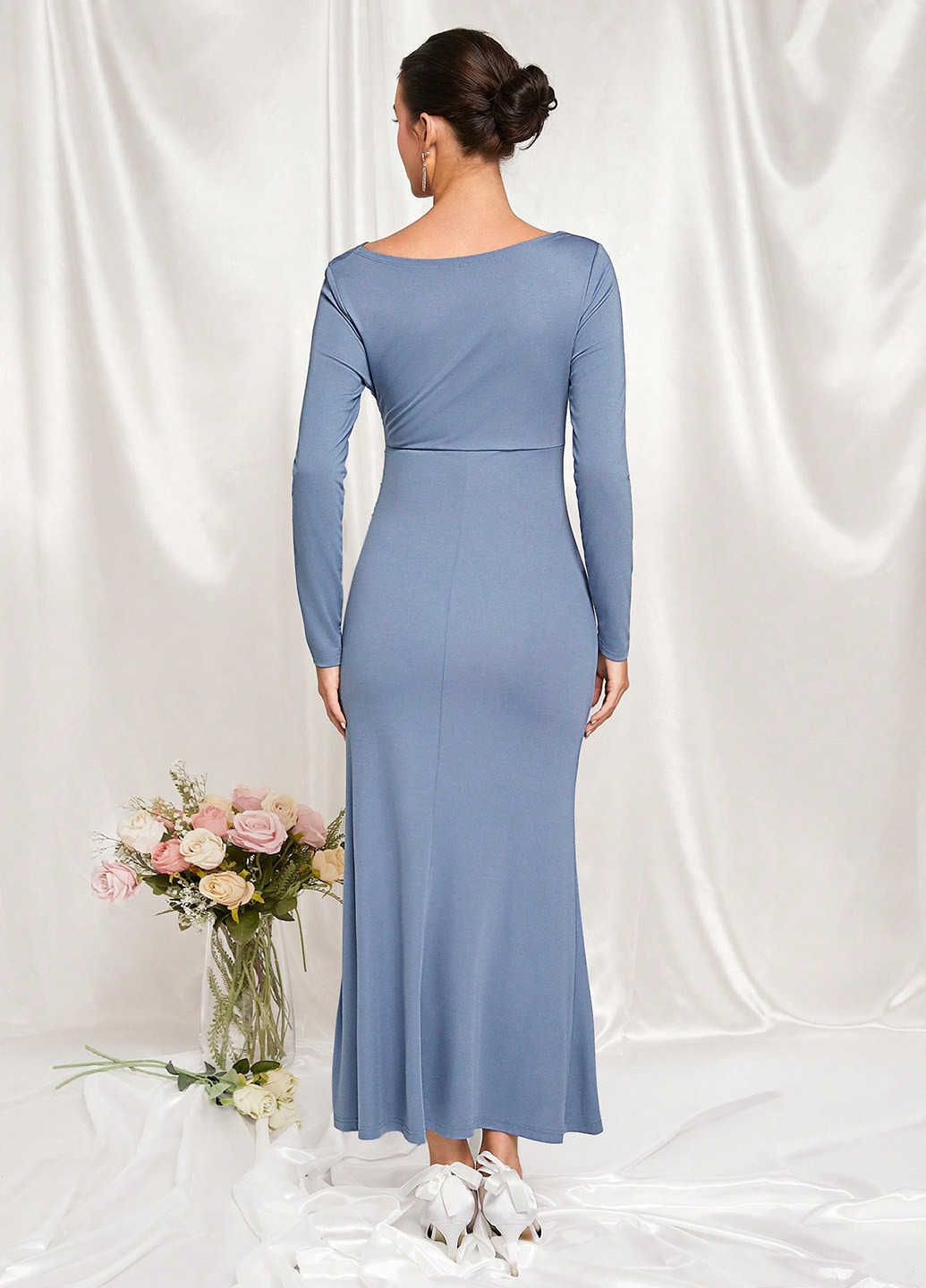 Темно-блакитна кежуал сукня для вагітних силуетна SHEIN однотонна