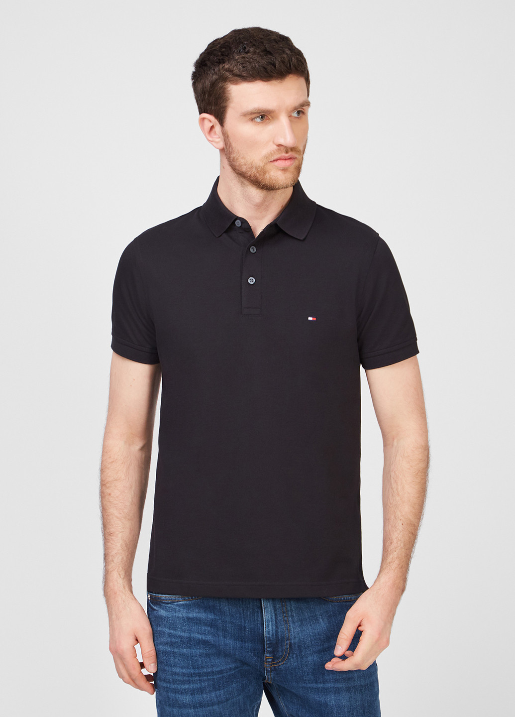 Черная футболка-поло для мужчин Tommy Hilfiger однотонная