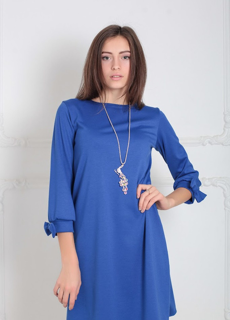 Синее кэжуал свободное женское платье трапеция из французкого трикотажа ramada Podium однотонное
