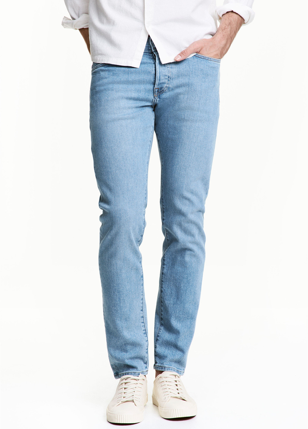 Джинси H&M завужені однотонні блакитні джинсові бавовна
