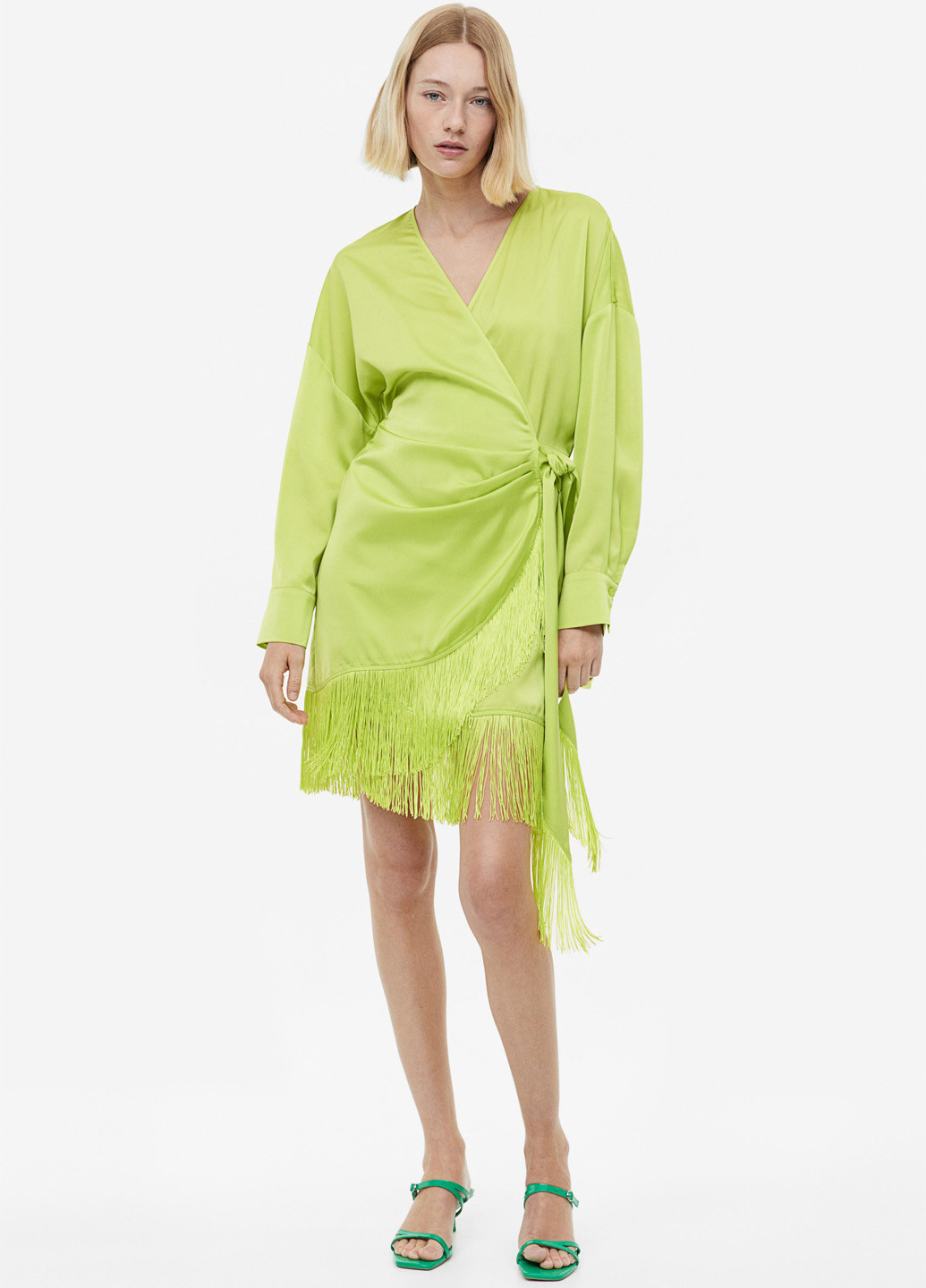 Салатова вечірня сукня на запах H&M однотонна