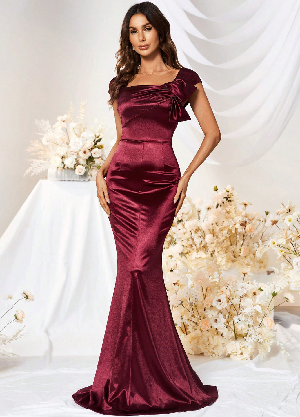 Бордова вечірня сукня годе SHEIN однотонна