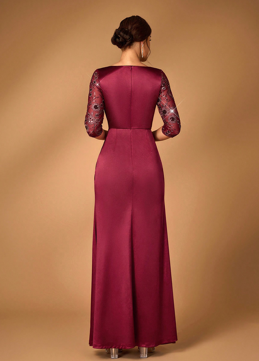 Бордовое вечернее платье клеш SHEIN однотонное