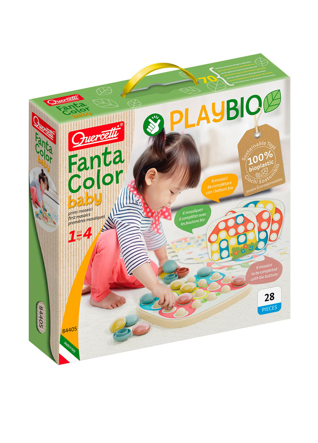Набор серии "Play Bio"- Для занятий мозаикой Fantacolor Baby (большие фишки (21 шт.) + доска) Quercetti (215118022)