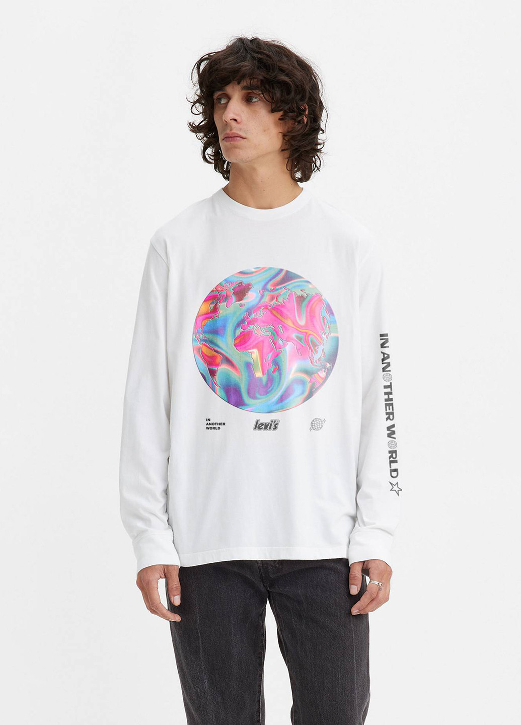 Лонгслів Levi's малюнок білий кежуали бавовна, трикотаж
