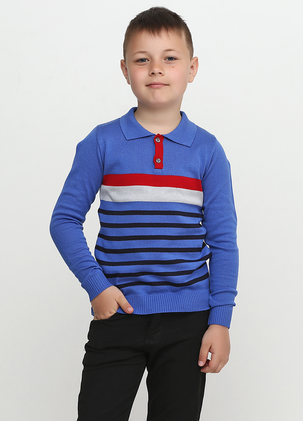 Синяя детская футболка-поло для мальчика Top Hat Kids в полоску