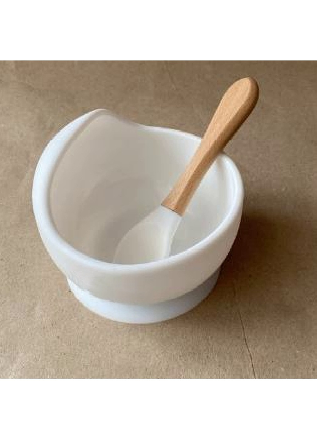 Детская силиконовая миска тарелка посуда для детей на присоске с ложкой (7142536-Т) Белая Francesco Marconi (251339189)