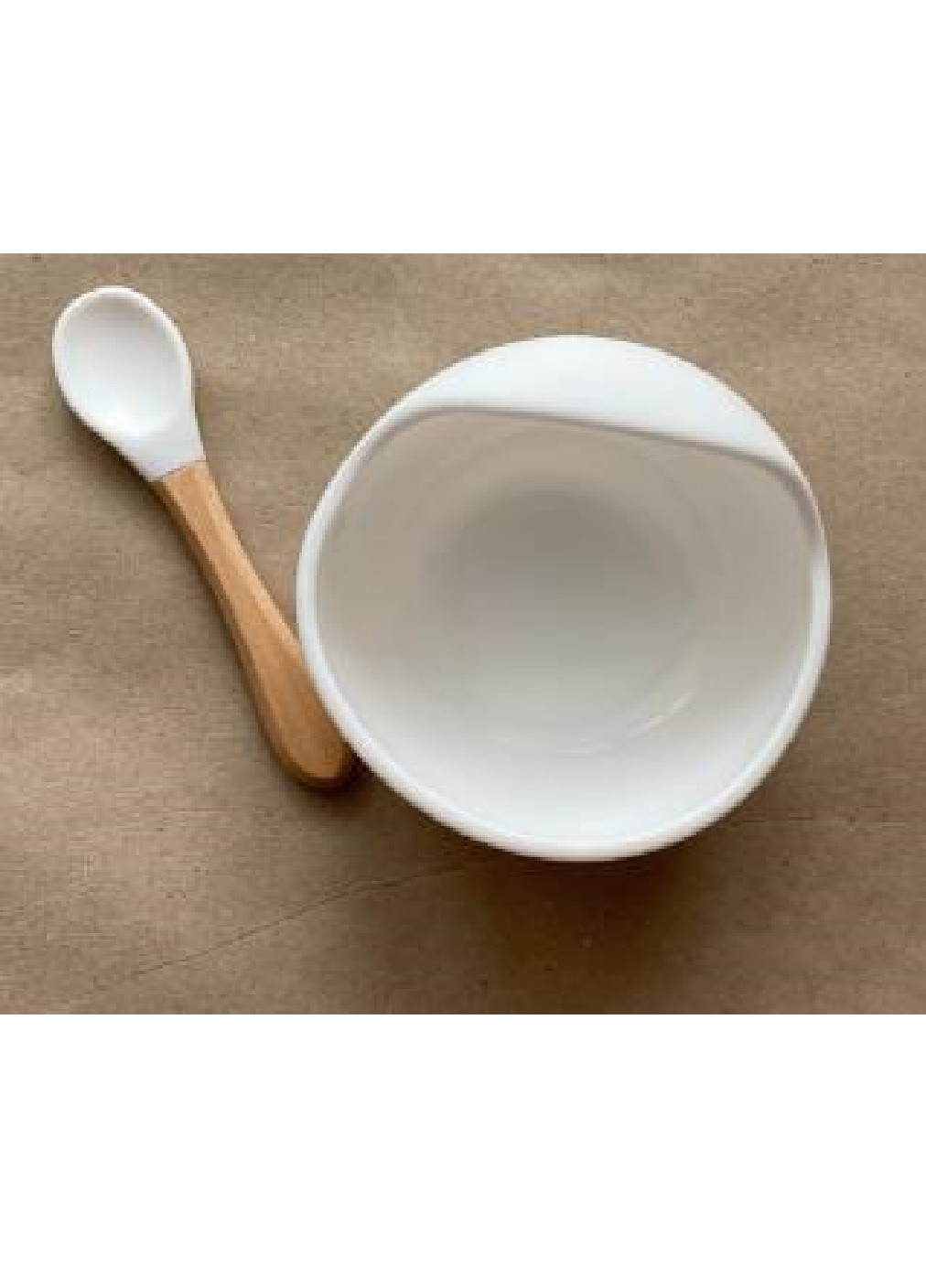 Детская силиконовая миска тарелка посуда для детей на присоске с ложкой (7142536-Т) Белая Francesco Marconi (251339189)