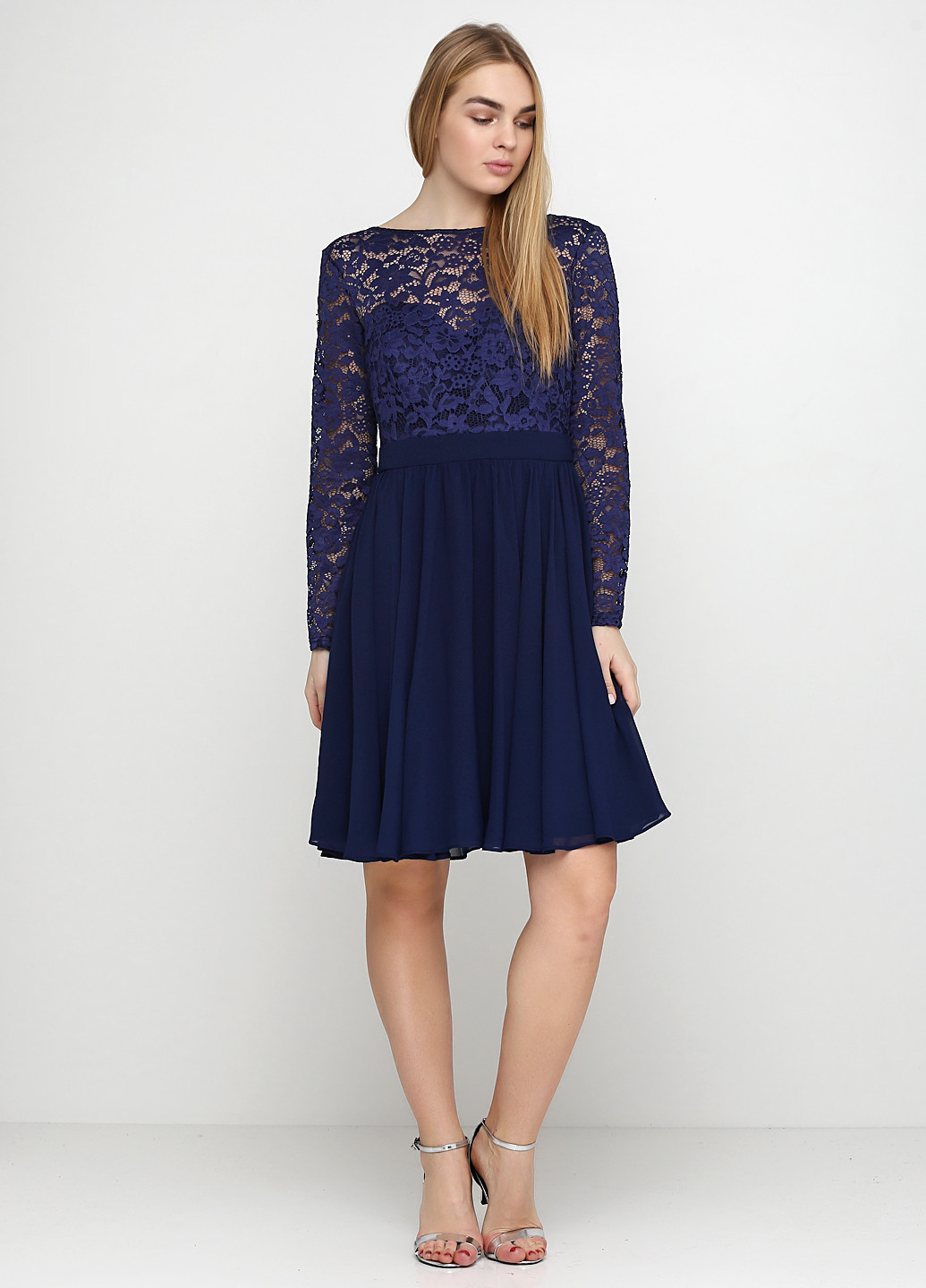 Синее вечернее платье Young Couture фактурное