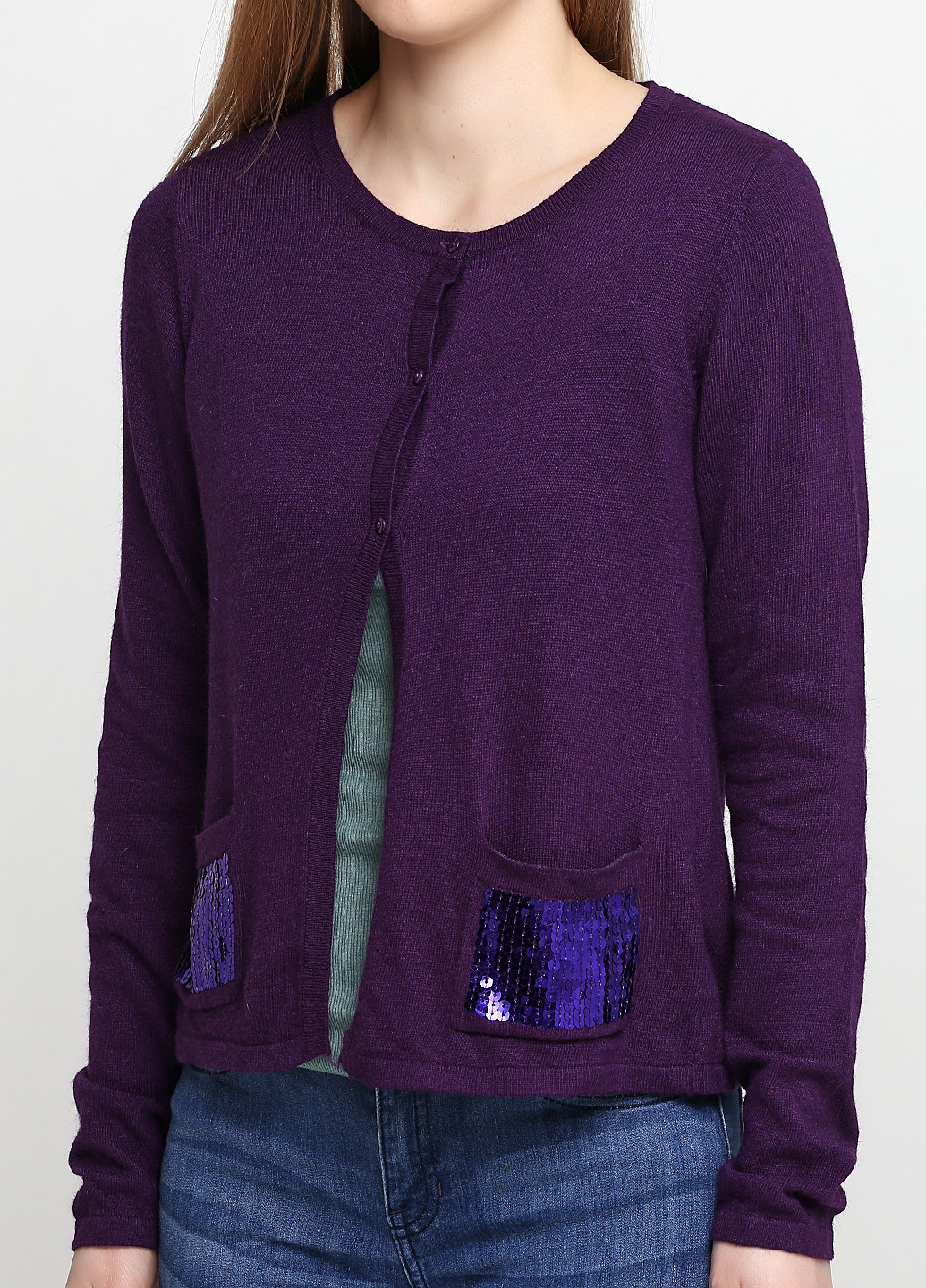 Кофта Colours с длинным рукавом однотонная фиолетовая кэжуал
