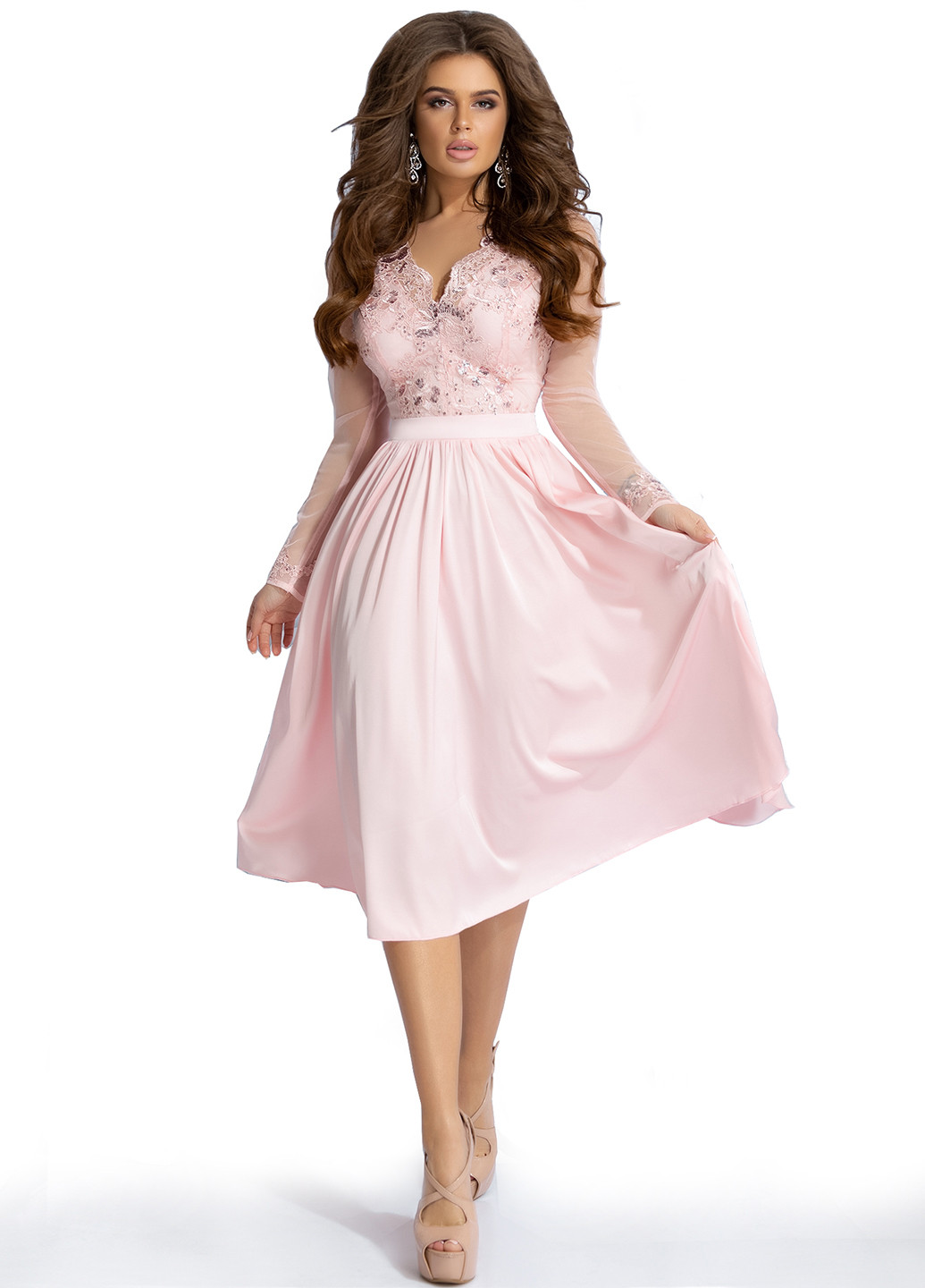 Светло-розовое коктейльное платье миди Tivardo однотонное