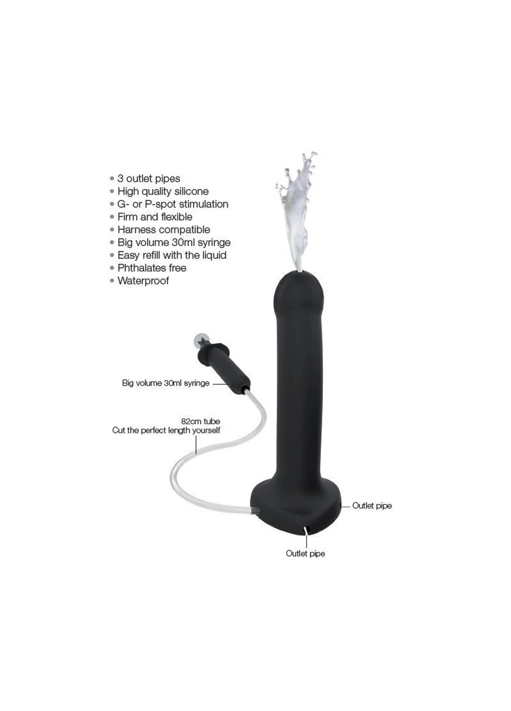 Кончающий фаллоимитатор Dildo Cum Black, диаметр 3,6см, силикон, насадка для страпона Strap-On-Me (256537639)