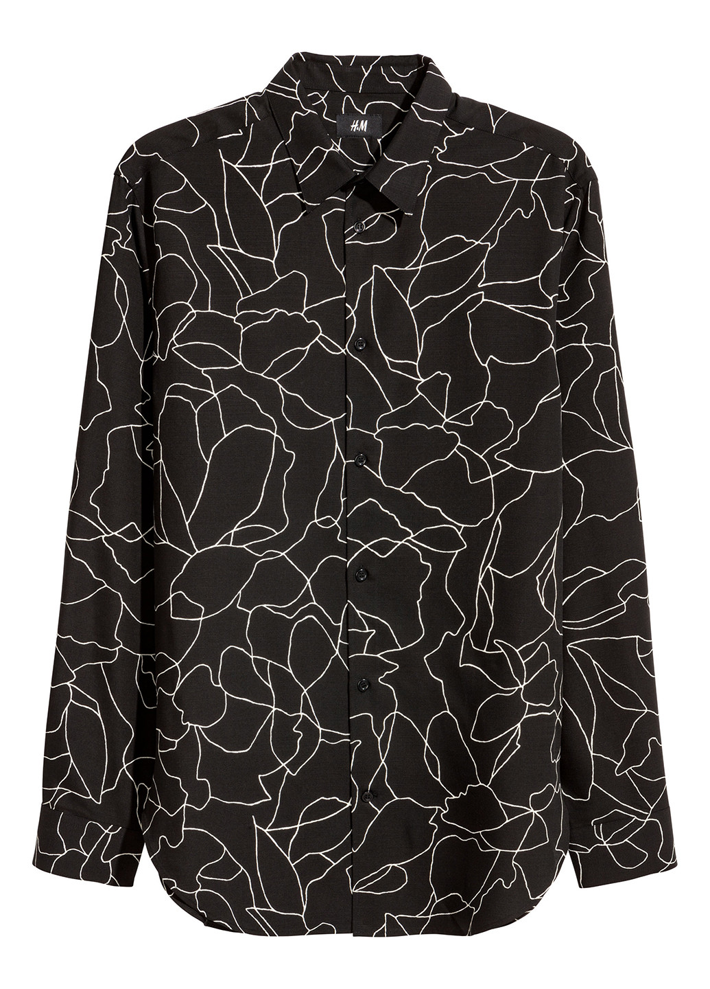Черная кэжуал рубашка с рисунком H&M с длинным рукавом