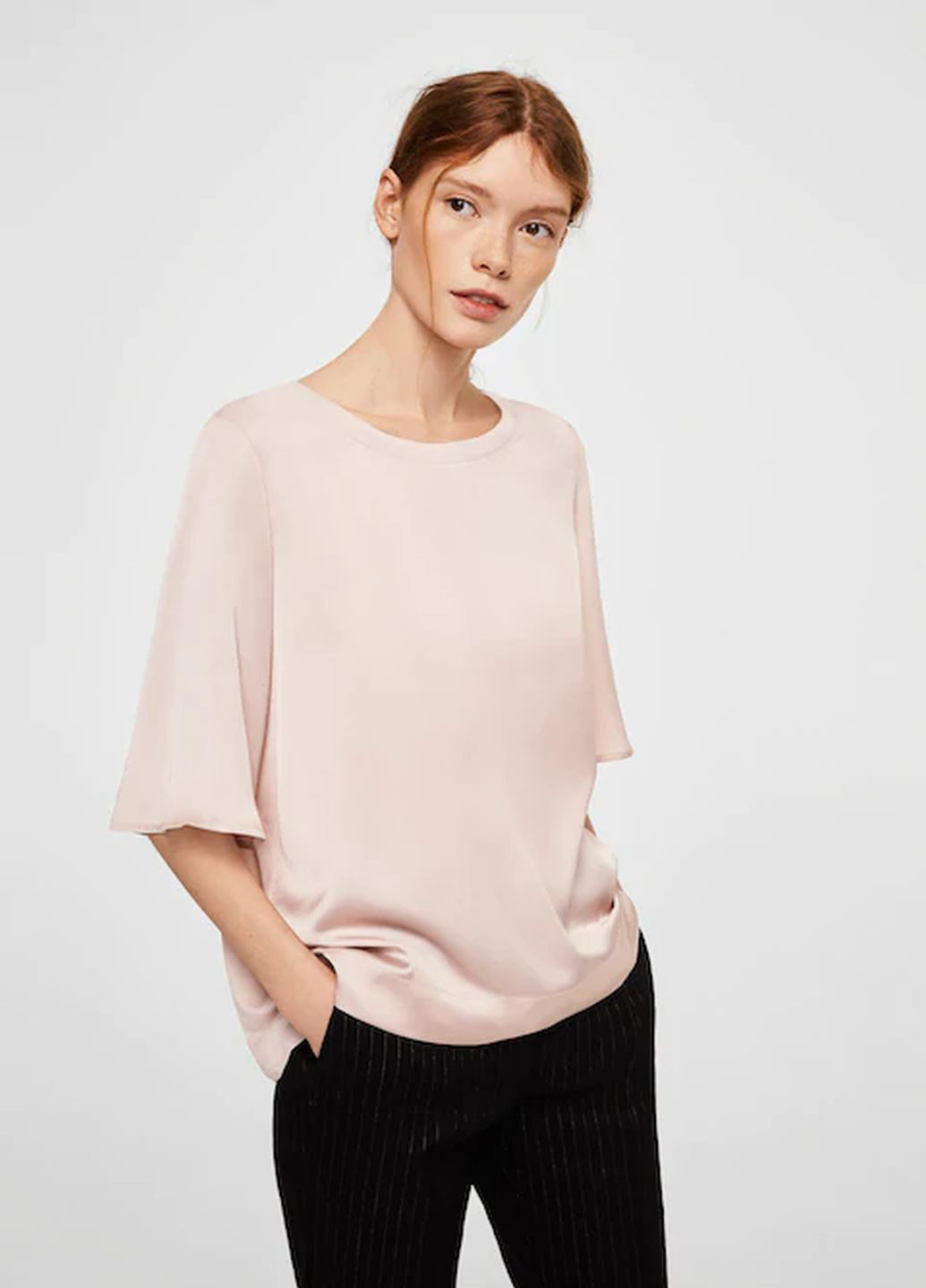 Светло-розовая демисезонная блуза Mango