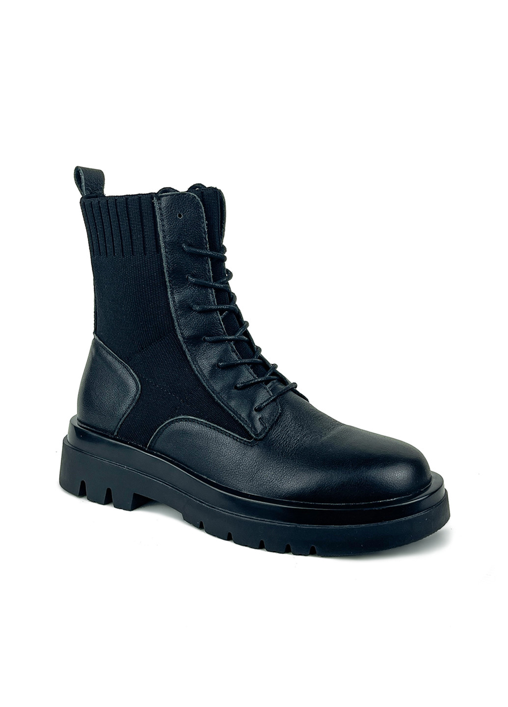 Осенние высокие женские ботинки на шнурках черные эко кожа Fashion из искусственной кожи