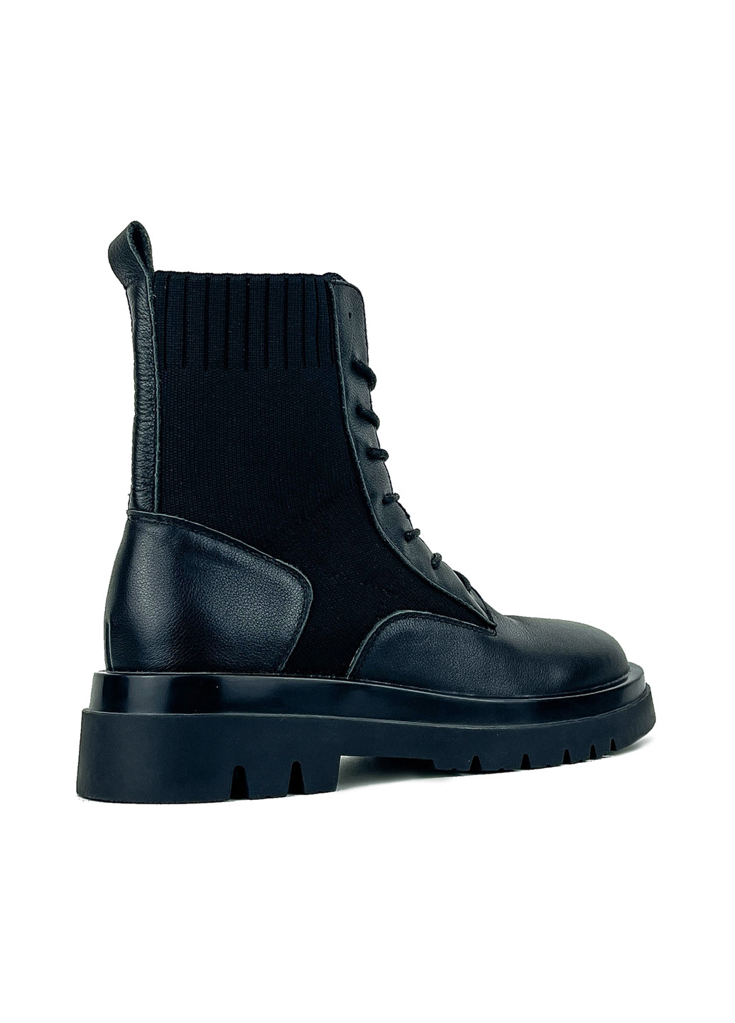 Осенние высокие женские ботинки на шнурках черные эко кожа Fashion из искусственной кожи