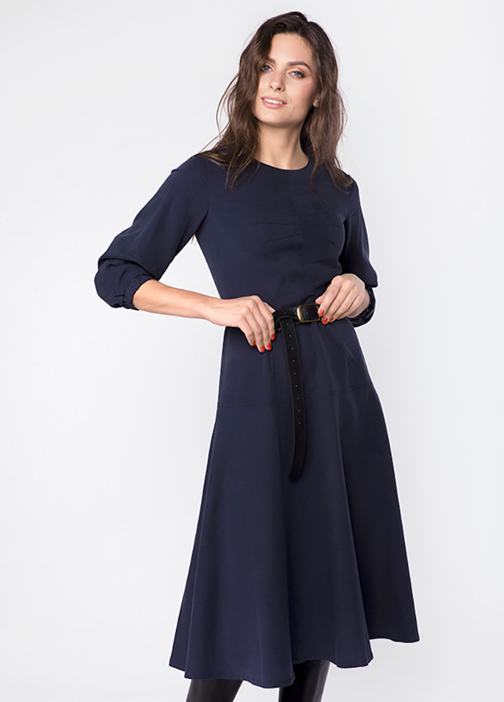 Темно-синя кежуал плаття, сукня кльош MR 520 однотонна