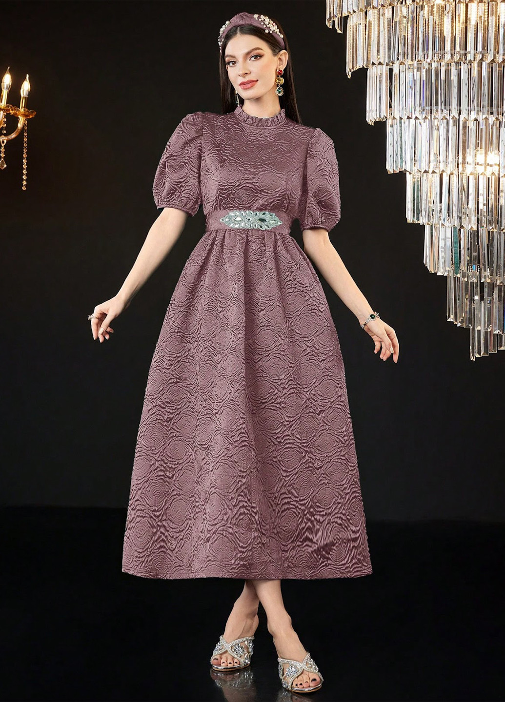 Темно-лиловое праздничный платье SHEIN однотонное