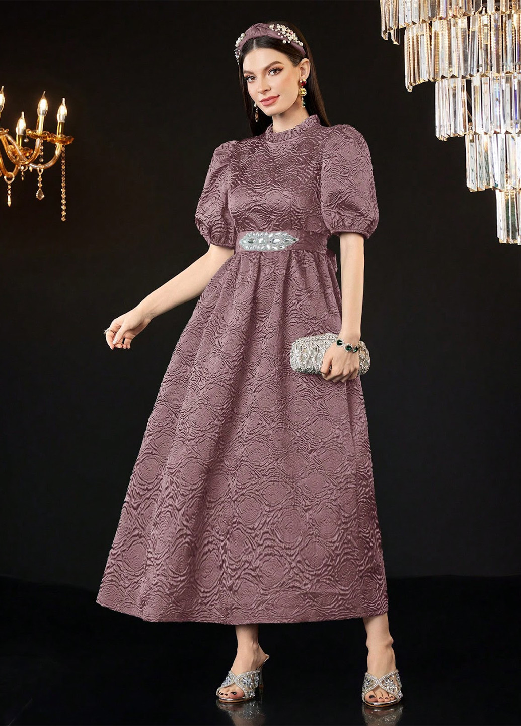 Темно-лиловое праздничный платье SHEIN однотонное