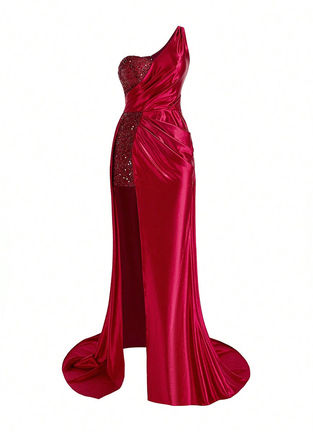 Бордова святковий, вечірня сукня зі шлейфом, на одне плече SHEIN однотонна