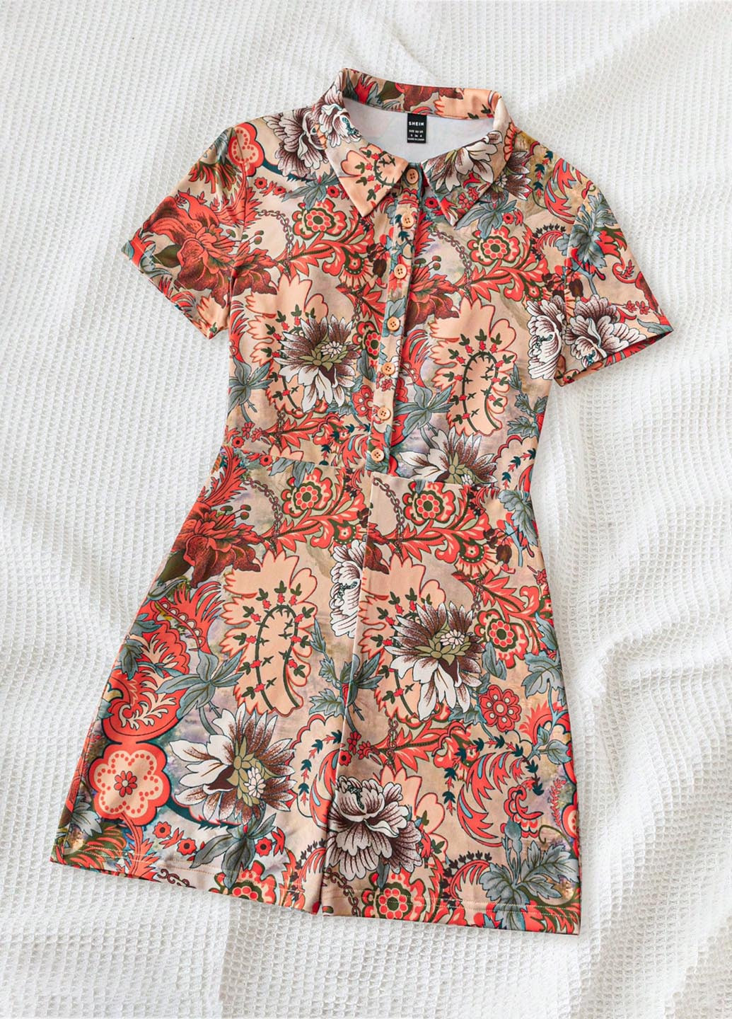 Комбинезон SHEIN комбинезон-шорты цветочный оранжевый праздничный, пляжный, кэжуал полиэстер