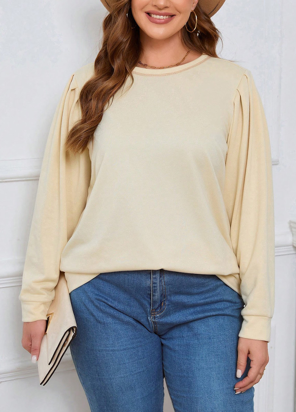 Молочний світшот SHEIN однотонний складки (323127336)