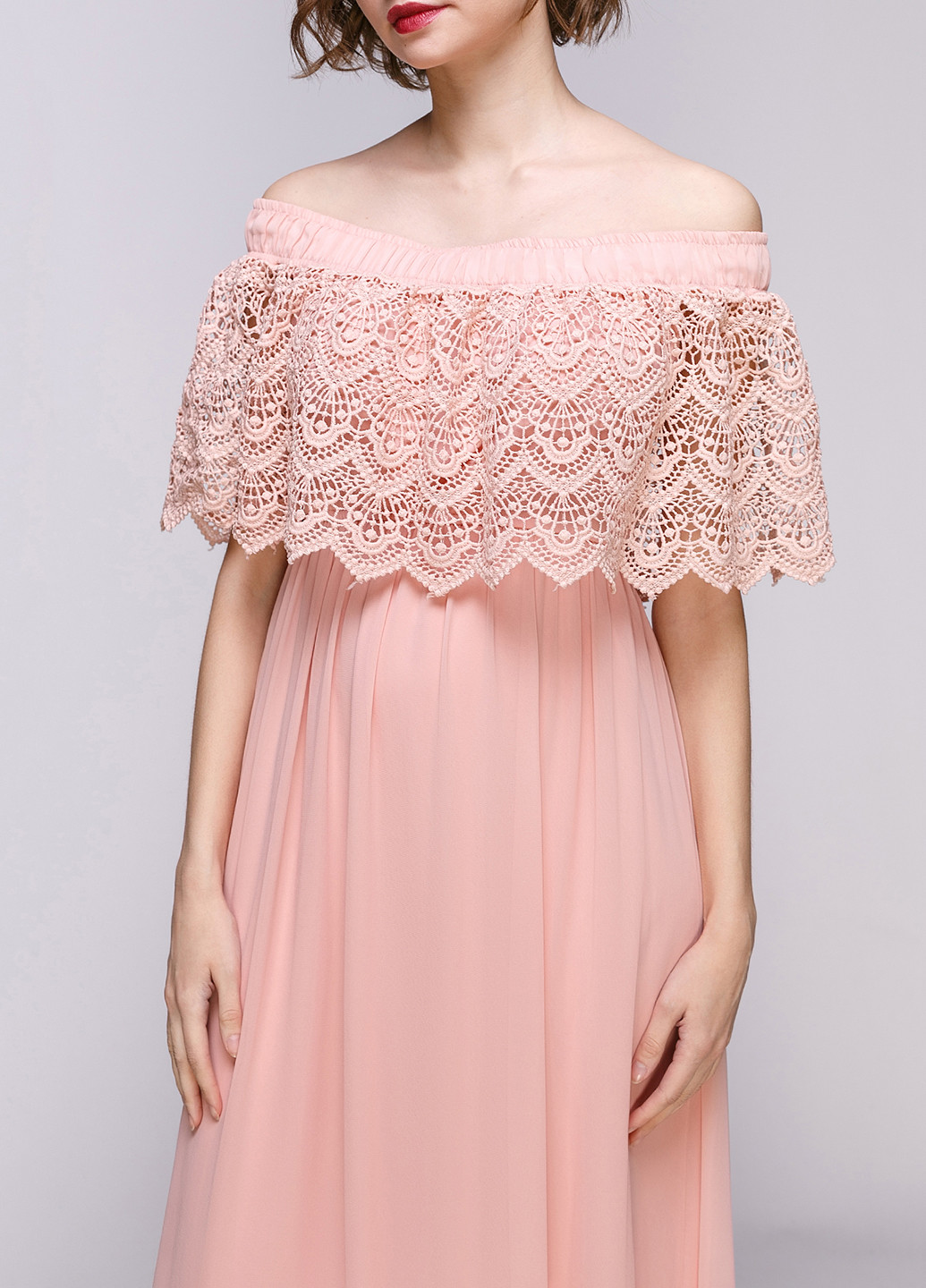 Темно-розовое вечернее платье с открытыми плечами Babylon однотонное