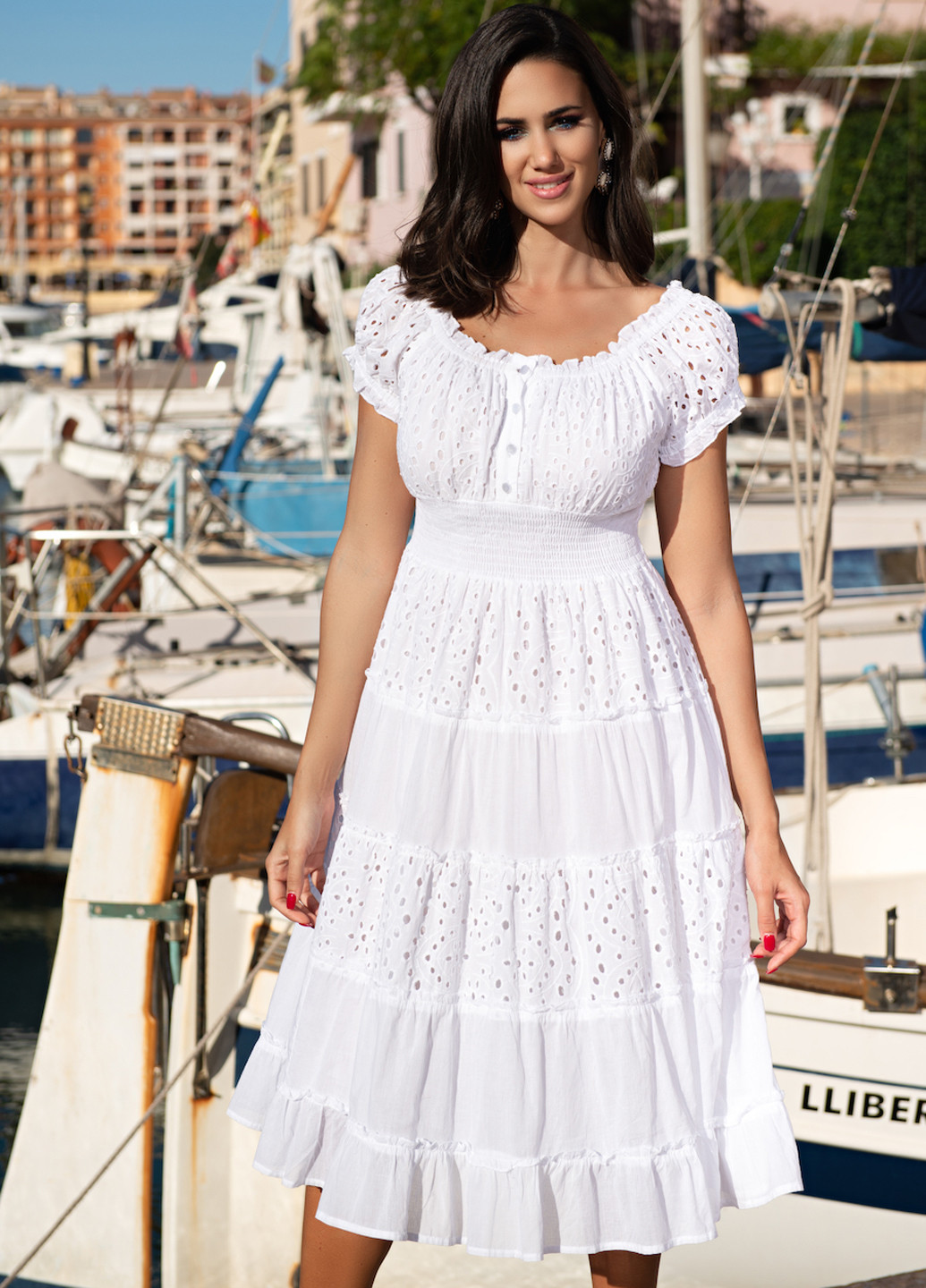 Білий пляжна сукня кльош, з відкритими плечима Fresh cotton однотонна