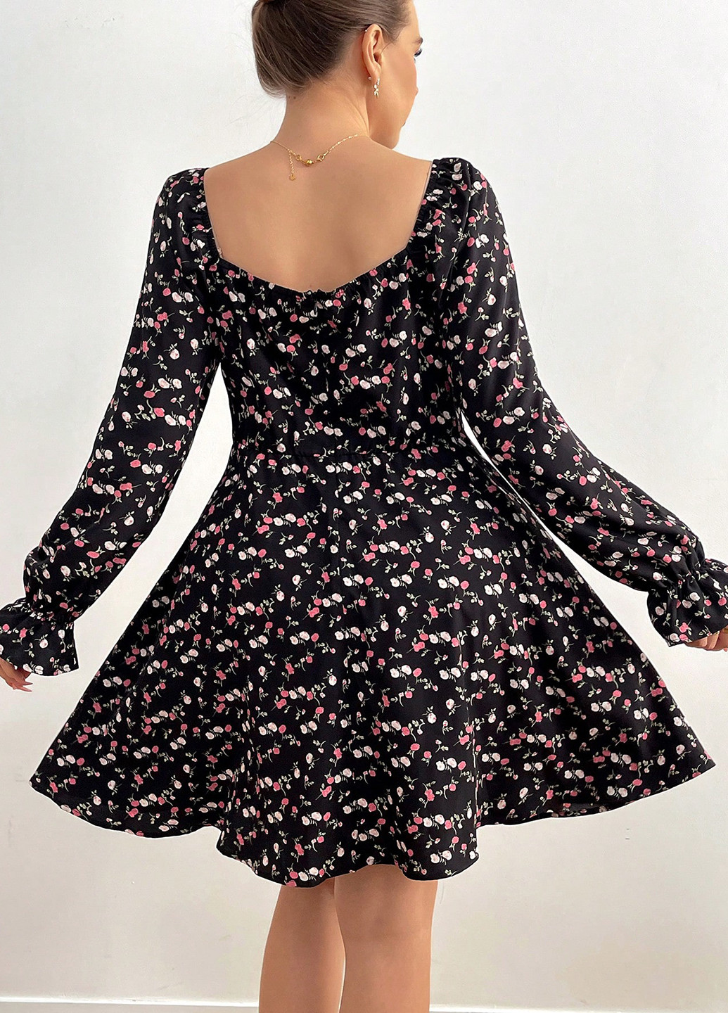 Черное праздничный, кэжуал платье клеш, а-силуэт SHEIN с цветочным принтом