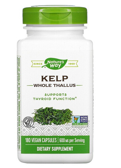Ламінарія Kelp Whole Thallus 600 mg 180 Vegan Capsules Nature's Way (256455234)