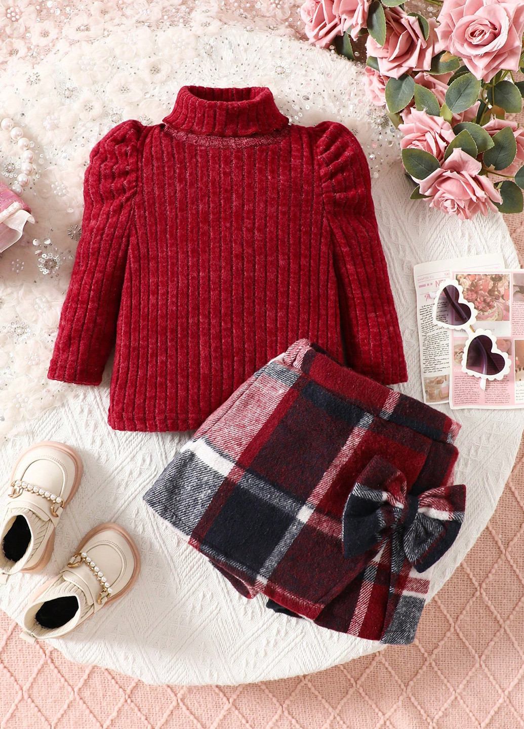 Бордовий демісезонний комплект (гольф, спідниця-шорти) SHEIN